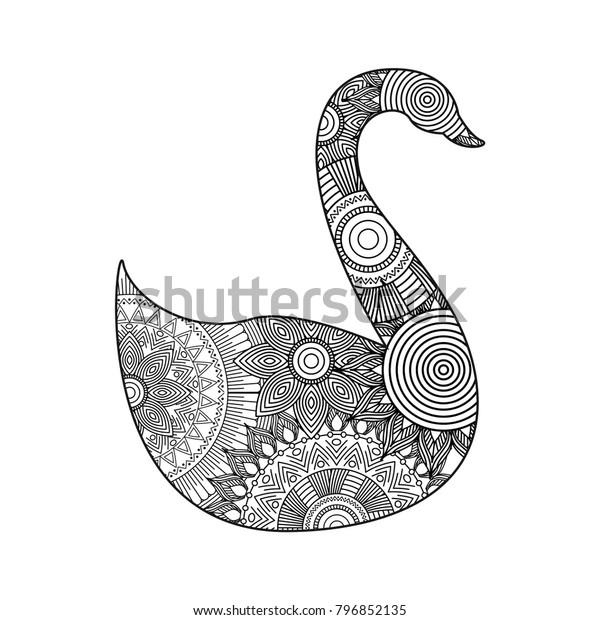 Drawing Zentangle Swan Adult Coloring Page Stock Vector (Royalty Free ...