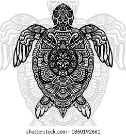 Drawing zentangle turtle for coloring page, shirt design effect, logo, tattoo and decoration.