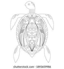 Drawing zentangle turtle for coloring page, vector illustration, shirt design effect, logo, tattoo and decoration