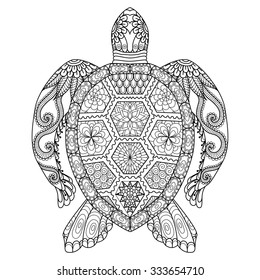 Drawing zentangle turtle for coloring page, shirt design effect, logo, tattoo and decoration.