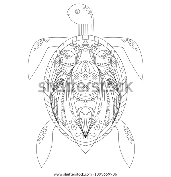 Drawing Zentangle Turtle Coloring Page Vector Stockvektor (royaltyfri