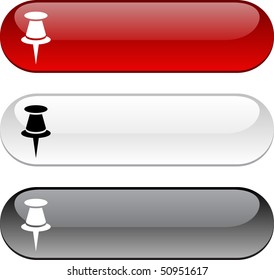 Drawing-pin glossy buttons. Three color version.