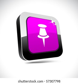 Drawing-pin metallic 3d vibrant square icon.