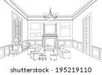 Drawing-room. Editable vector illustration of an outline sketch of an interior. Furniture blueprint. 