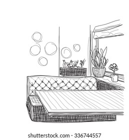 Drawing-room. Editable vector illustration of an outline sketch of a interior. 