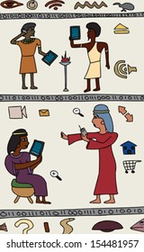 Drawings of Ancient Egyptians with modern technology