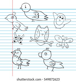 drawings animal bird on paper by the work of children.