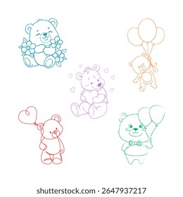Drawings of assorted color and shape Teddy Bears. 