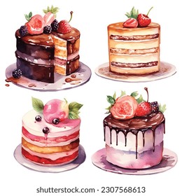 drawings of cakes set with cream