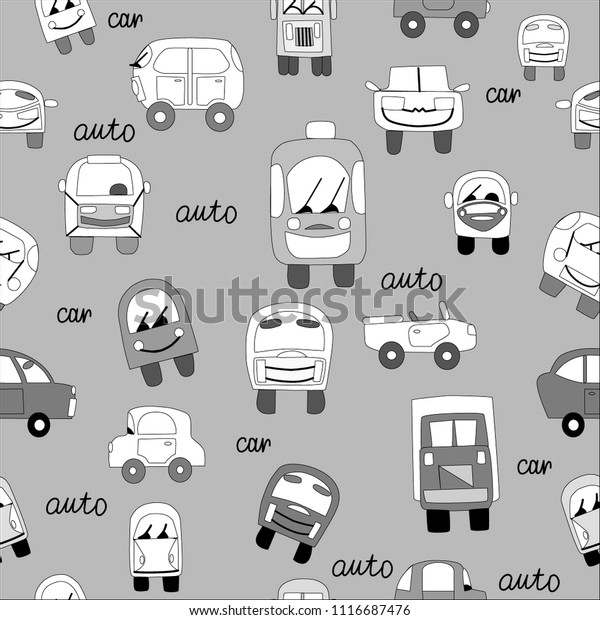 Drawings of cars for children, cartoon car,\
seamless texture, a\
vector