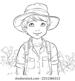 drawings in children's coloring book It is a picture of a farmer smiling happily.