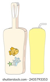 Drawings of cloth bottle bag and a water bottle to reduce global warming with the concept of saving the world. environmentally friendly.

