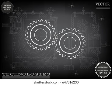 Drawings of cogwheels on a black background