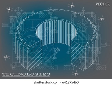 Drawings of cogwheels on a blue-gray