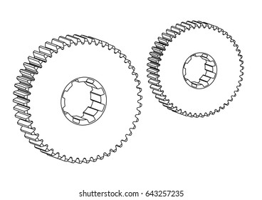 Drawings of cogwheels on a white  background