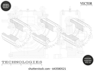 Drawings of cogwheels on a white  background