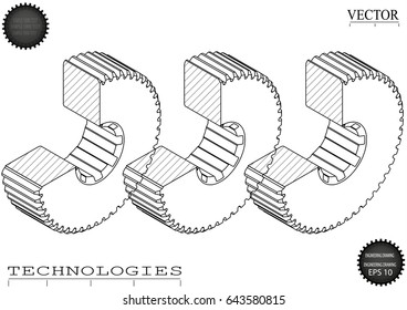 Drawings of cogwheels on a white  background