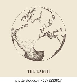 Drawings of a Earth in ink stippling pointillism style drawing, use for decoration, holiday, celebration, wedding, birthday, greeting, Thank you, Menu, invitation, fashion, Beauty, Tattoo. 