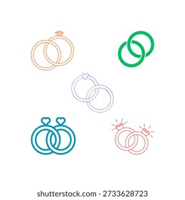 Dibujos de cinco tipos de anillos de pareja para amor y compromiso. 
