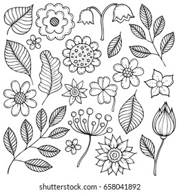 Drawings of flowers and leaves theme 1 - eps10 vector illustration.