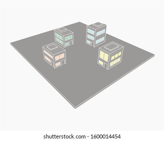 Drawings of houses on a color plane
