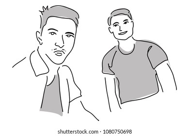 Drawings man friends vector illustrations