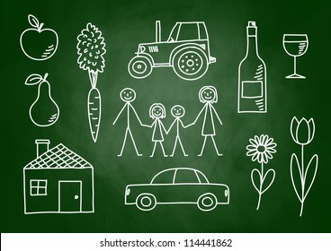 Drawings on blackboard