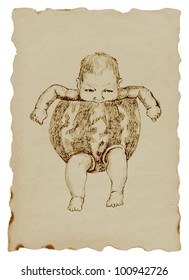 Drawings own hand : funny picture - Baby in melon peel