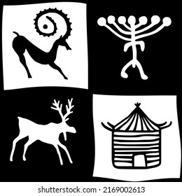 Сave drawings, petroglyphs, vector design, seamless pattern 