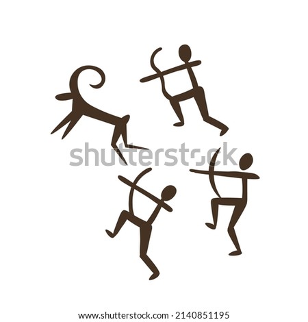 Сave drawings of prehistoric man. Vector illustration. Stone age.Cartoon style.