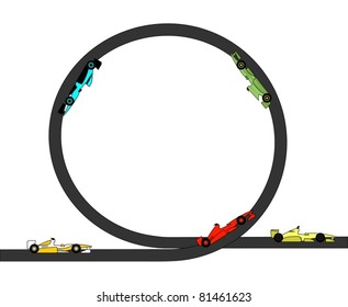 Drawings of race cars through a looping