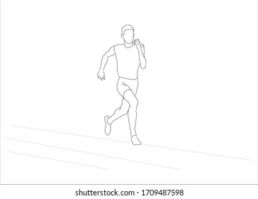 Drawings of runners running on the track. White background.