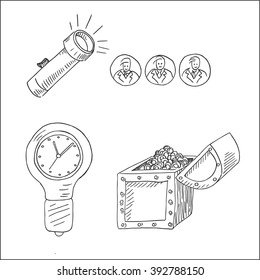 drawings, in sketch hand drawn style, for  business, money, marketing and finance design