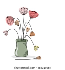 Drawings vase with flowers vector.