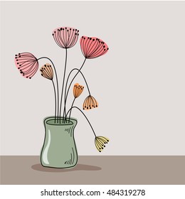 Drawings vase with flowers vector.