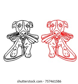 Drawing-Silhouette of a dog holding a leash, cartoon on a white background, vector