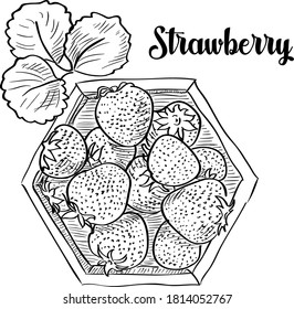 Drawn from above basket with strawberries