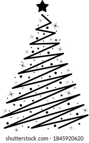 Drawn abstract christmas tree with decorations on a white background