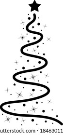 Drawn abstract christmas tree with decorations on a white background