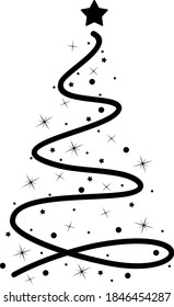 Drawn abstract christmas tree with decorations on a white background