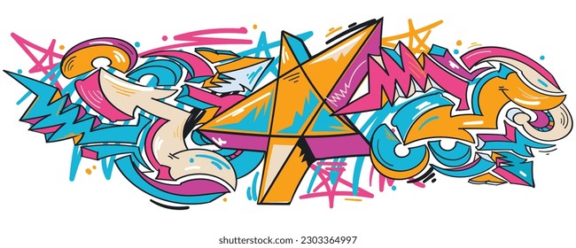 Drawn abstract graffiti arrows and stars colorful design background