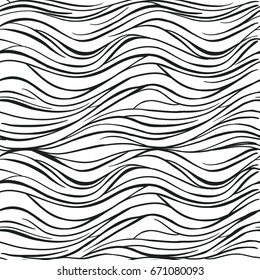 ?and drawn abstract horizontal wave vector seamless pattern, can use for coloring book.