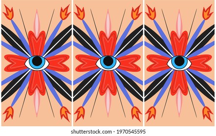 Drawn abstract shapes. Cartoon, psychedelic style. Flat design.