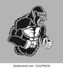 drawn angry gorilla monkey on a light isolated background vector image eps