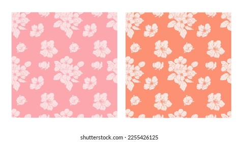 Drawn apple blossom. Spring. The first flowers. Tree. Spring flowers. Apple tree. Set. Holidays. Invitations. Wedding. Set of floral patterns. Seamless vector pattern. 