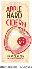 Ilustração do rótulo do vetor retro da sidra dura da maçã desenhada
