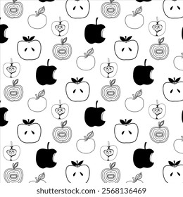 Drawn apples on an isolated background, pattern.Vector illustration.