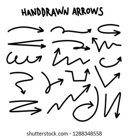 Drawn Arrow Set Illustration isolated on white background. Grunge doodle style vector eps