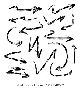 Drawn Arrow Set Illustration isolated on white background. Grunge doodle style vector eps