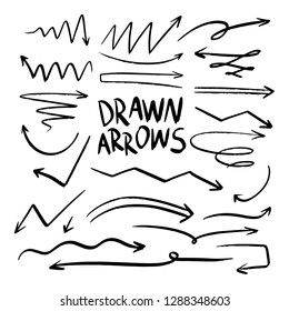 Drawn Arrow Set Illustration isolated on white background. Grunge doodle style vector eps